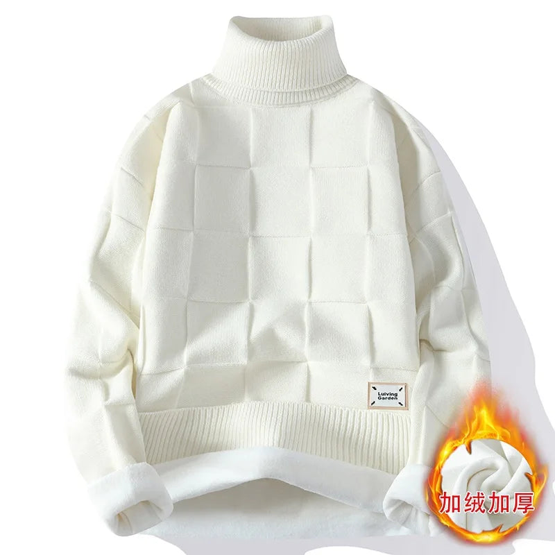 Men's Warm Fleece Turtleneck Sweater - Knitted, Loose Fit, Cozy Winter Pullover