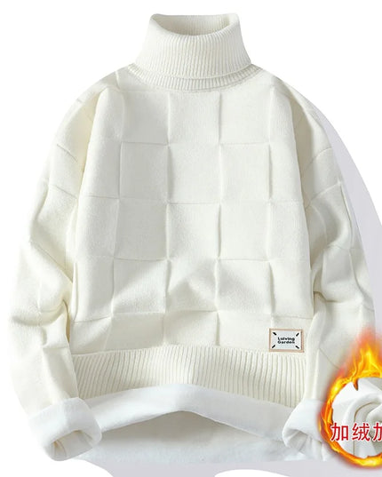 Men's Warm Fleece Turtleneck Sweater - Knitted, Loose Fit, Cozy Winter Pullover