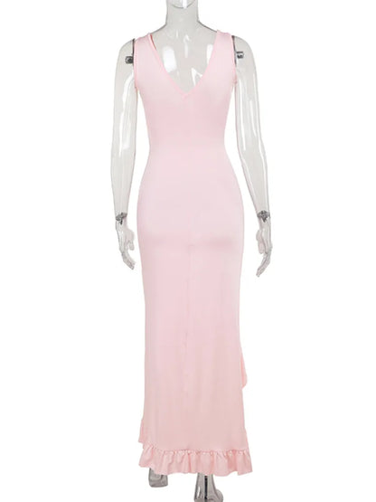 Women’s Sleeveless Backless Maxi Dress with Side Slit