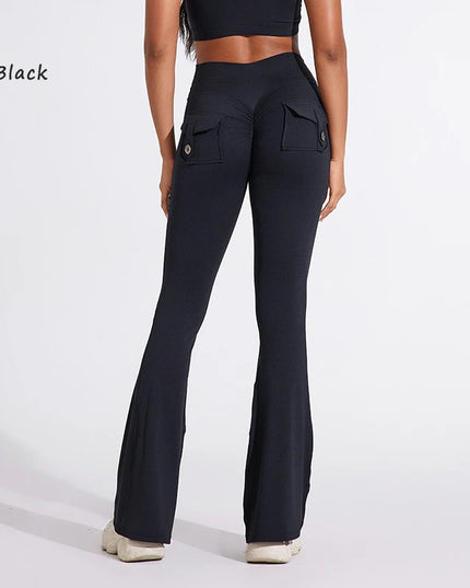 DIAS FIT JOY Women's High-Waisted Pocket Flared Pants | Hip-Lifting, Comfort Fit, Trendy Flared Trousers