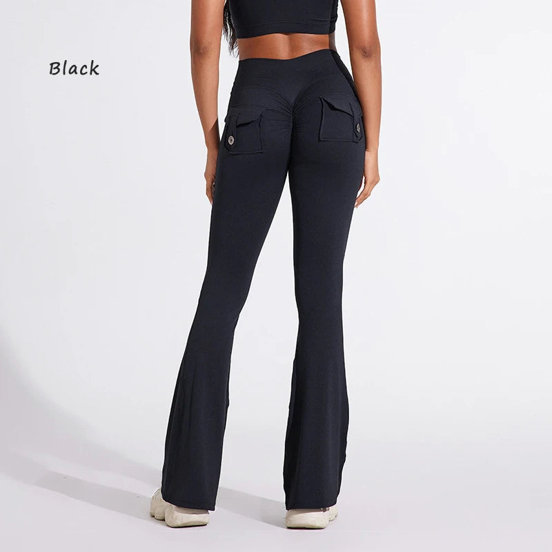 DIAS FIT JOY Women's High-Waisted Pocket Flared Pants | Hip-Lifting, Comfort Fit, Trendy Flared Trousers