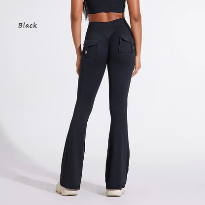 DIAS FIT JOY Women's High-Waisted Pocket Flared Pants | Hip-Lifting, Comfort Fit, Trendy Flared Trousers