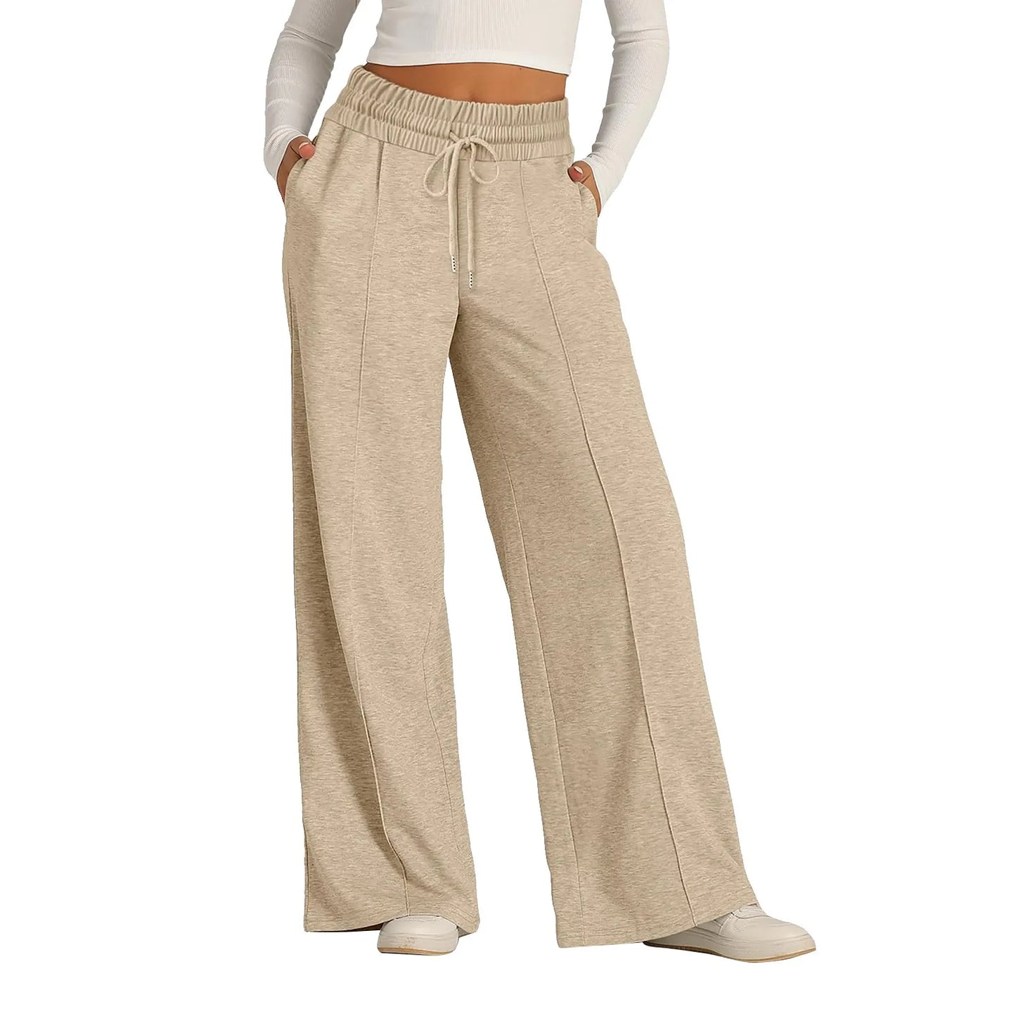 Women's Wide Leg Straight Pants with Drawstring