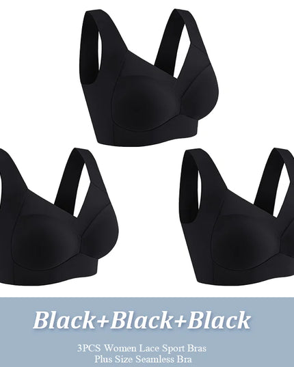 3-Pack Plus Size Women's Lace Backless Sport Bras