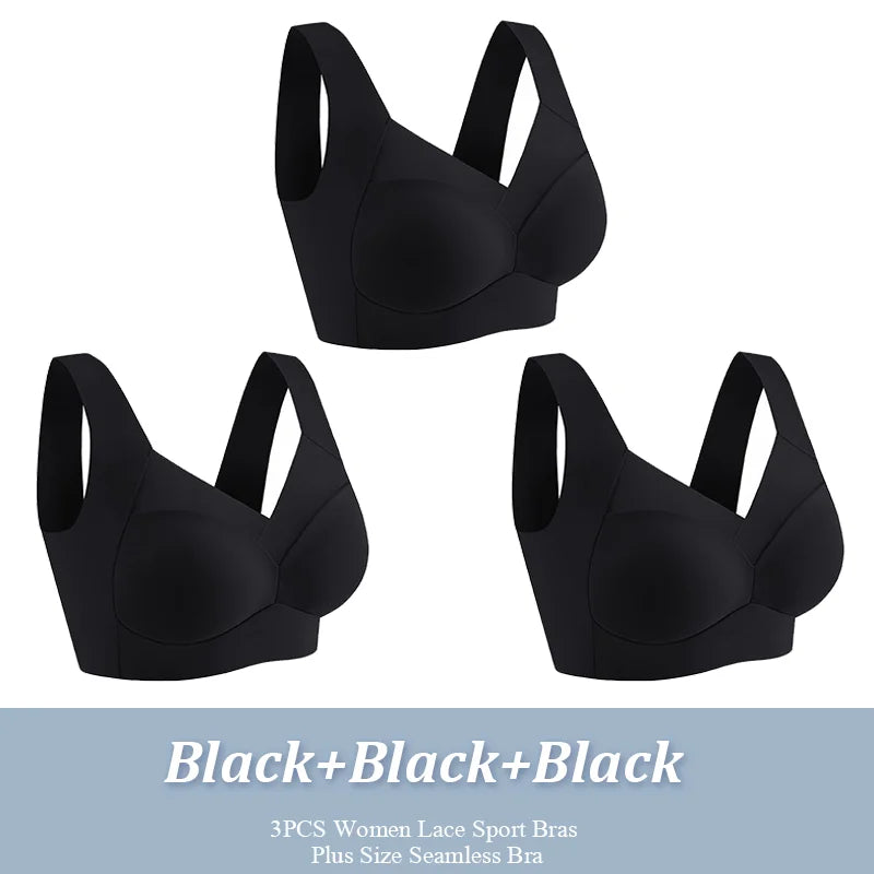 3-Pack Plus Size Women's Lace Backless Sport Bras