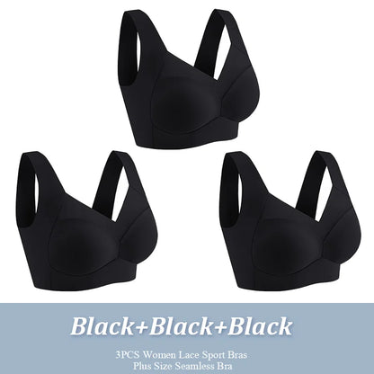 3-Pack Plus Size Women's Lace Backless Sport Bras