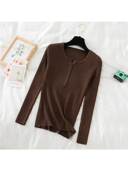 Women's Slim Fit Long Sleeve Knitted Sweater with Elastic Fit