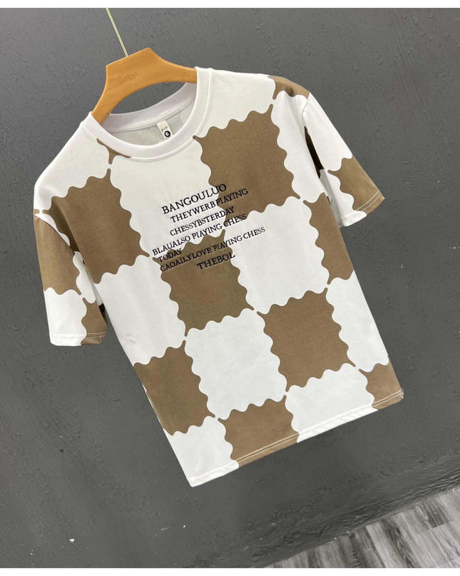 Men's Plaid Short-Sleeve T-Shirt with Embroidery