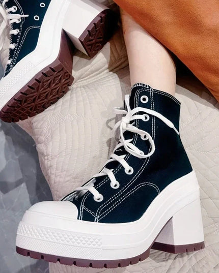 Stylish Women's Canvas Lace Up Heels