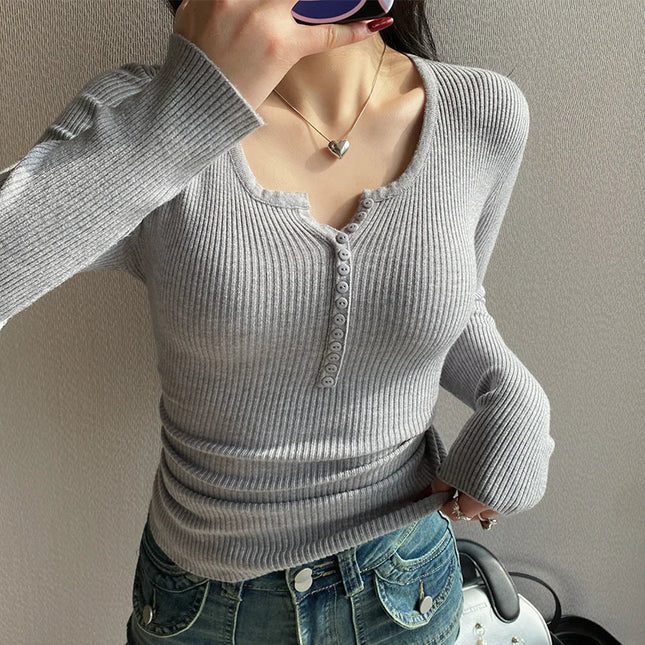 Women's Slim Fit Long Sleeve Knitted Sweater with Elastic Fit