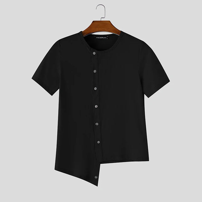 INCERUN Men's Irregular Short Sleeve Button-Down Casual Shirt