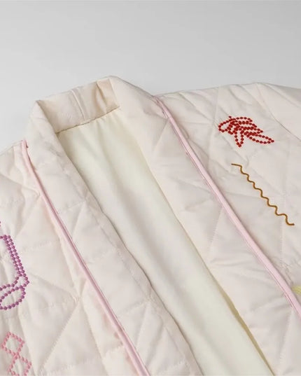 Women's Embroidered Quilting Coat - Oversized Outerwear Jacket for Women