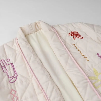 Women's Embroidered Quilting Coat - Oversized Outerwear Jacket for Women