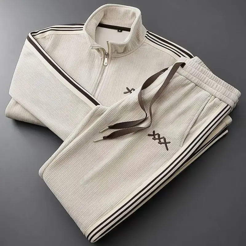 Men's 2-Piece Zipper Stand-Up Collar Cardigan & Straight Leg Sweatpants Set