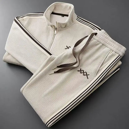 Men's 2-Piece Zipper Stand-Up Collar Cardigan & Straight Leg Sweatpants Set