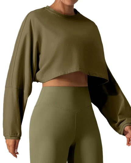 Women's Long Sleeve Sports Crop Top - Loose Fit Athletic Sweater