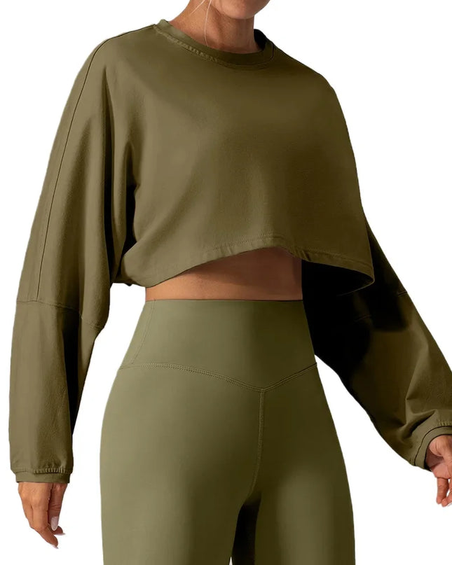 Women's Long Sleeve Sports Crop Top - Loose Fit Athletic Sweater