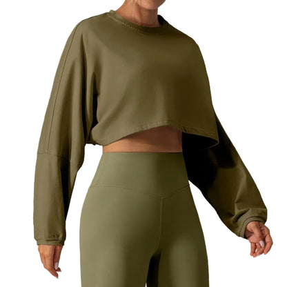 Women's Long Sleeve Sports Crop Top - Loose Fit Athletic Sweater