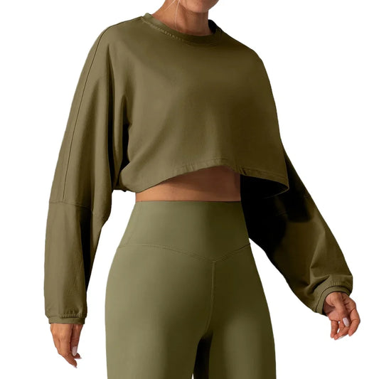 Women's Long Sleeve Sports Crop Top - Loose Fit Athletic Sweater