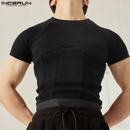 Incerun Men's O-Neck Knitted Slim Fit T-Shirt – Stylish Casual Short Sleeve Tee for Men