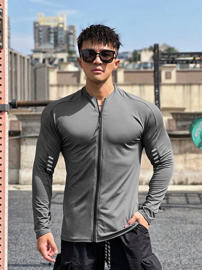 Men's Quick-Dry Long Sleeve Compression Jacket - Performance Activewear for Enhanced Mobility
