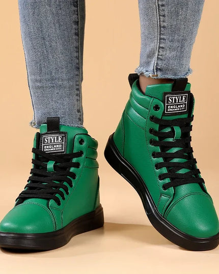 Men's High Top Faux Leather Sneakers with Lace-Up Closure