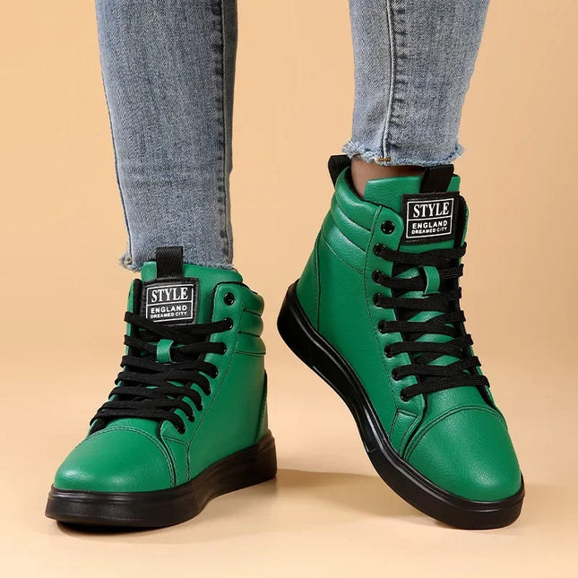 Men's High Top Faux Leather Sneakers with Lace-Up Closure