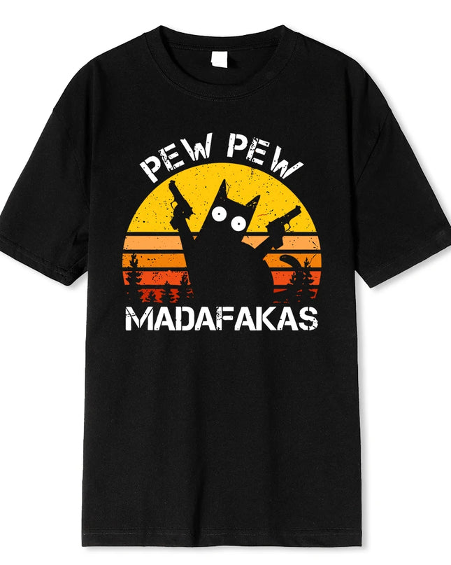 Madafakas Graphic Tee: Cat with Dual Guns - Breathable Cotton T-Shirt for Men