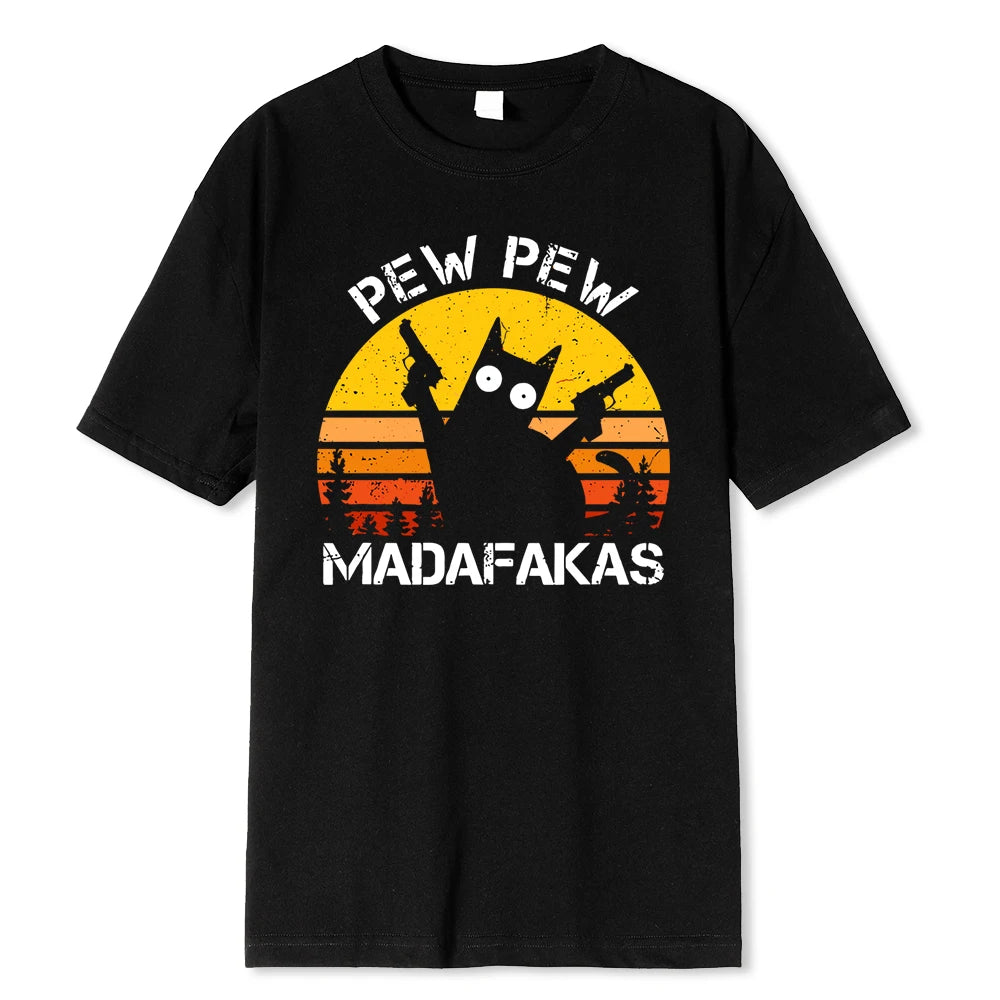 Madafakas Graphic Tee: Cat with Dual Guns - Breathable Cotton T-Shirt for Men