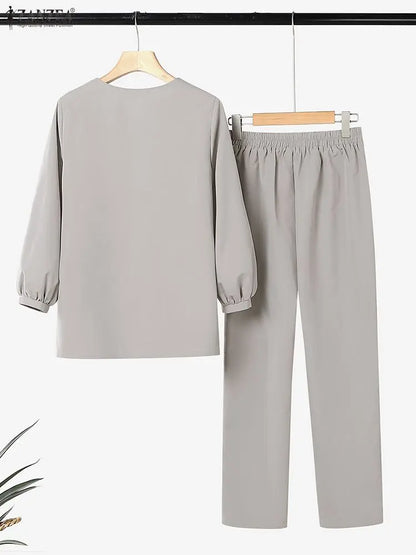 ZANZEA Women's 2-Piece Lantern Sleeve Blazer and Pants Set