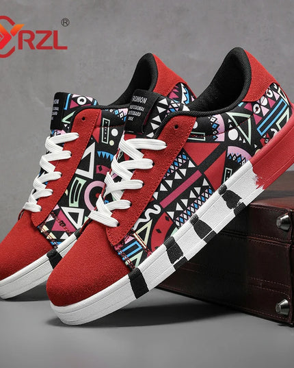 YRZL Men's Canvas Lace-Up Sneakers with Geometric Design