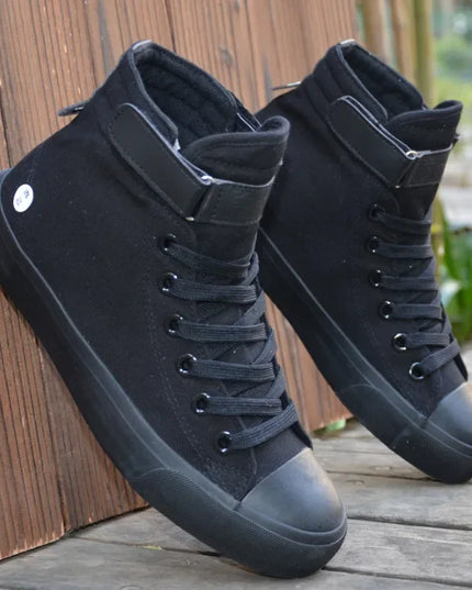 High-Top Canvas Sneakers for Men - Breathable, Non-Slip, Flat Design Shoes