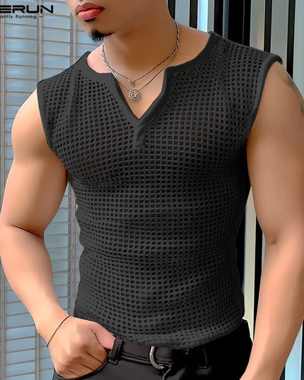 Men's Mesh V-Neck Transparent Tank Top