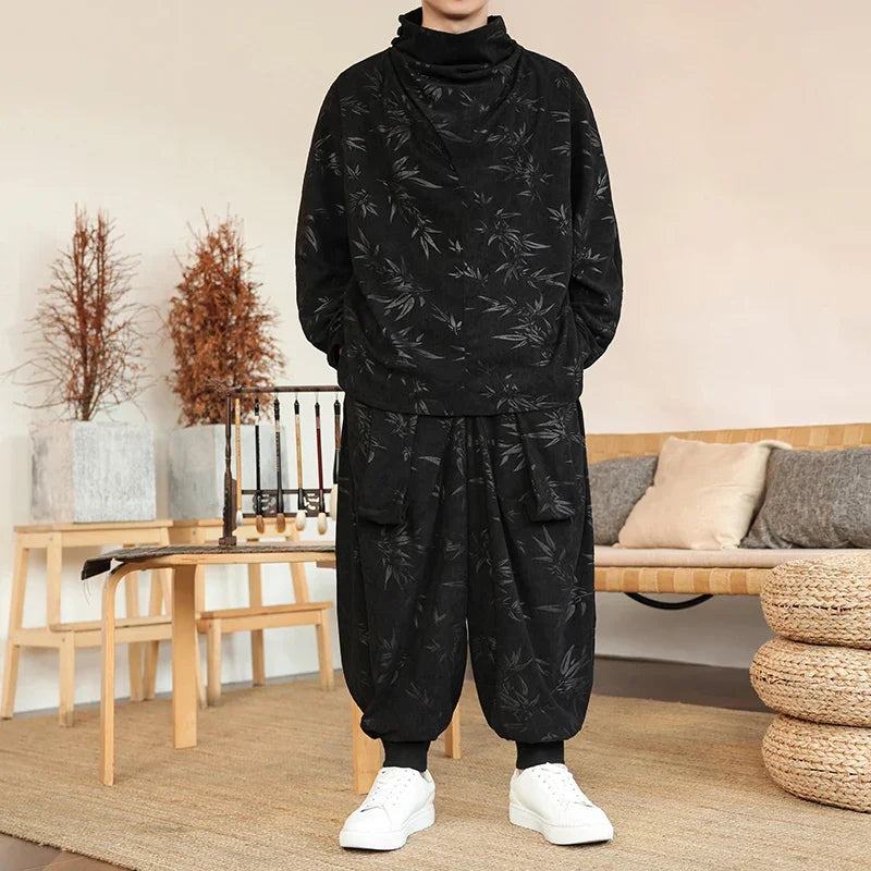Men's Velvet Two-Piece Set – Loose Sweater & Harem Pants