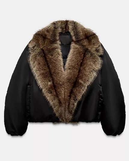ZRTD Women's Faux Fur Patchwork Cropped Loose Lapel Jacket/Vest