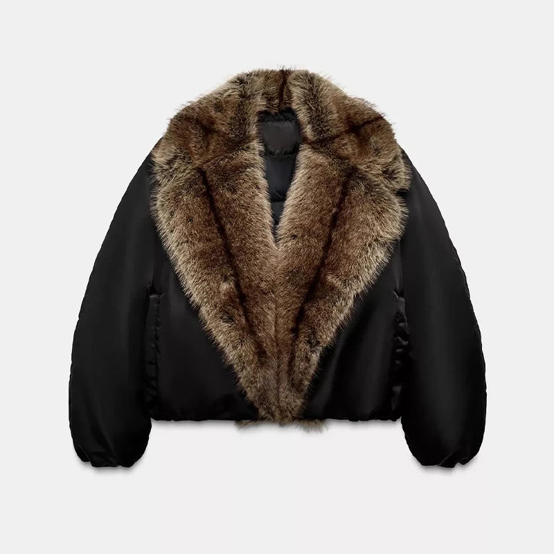 ZRTD Women's Faux Fur Patchwork Cropped Loose Lapel Jacket/Vest