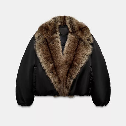 ZRTD Women's Faux Fur Patchwork Cropped Loose Lapel Jacket/Vest