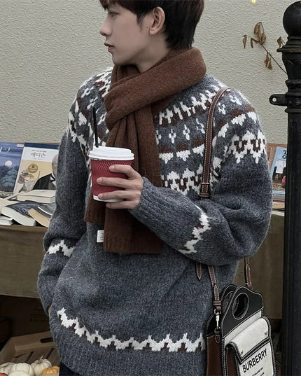 Unisex Loose Fit Stylish Knit Sweater - Casual Warm Knitwear for Men
