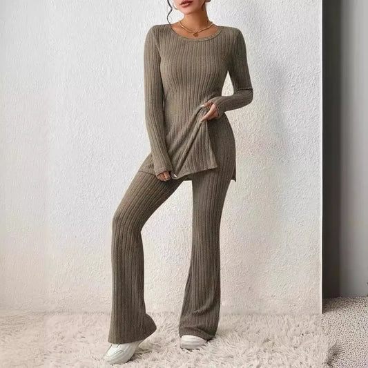 Women's Casual Two-Piece Knit Sweater and Elastic Waist Pants Set