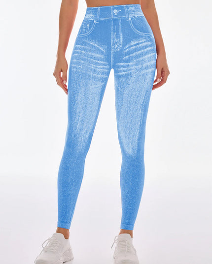 Women’s High-Waisted Seamless Denim-Print Yoga Leggings