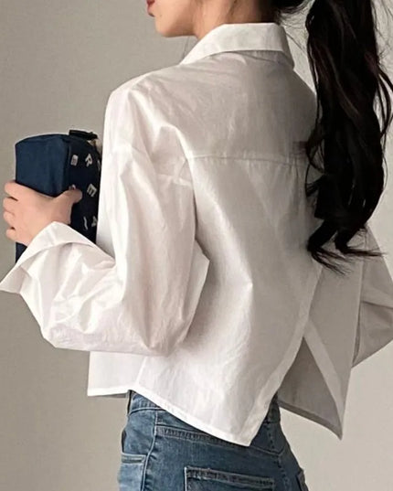 Casual Long Sleeve Women's Shirt - Korean Style Button-Up Blouse
