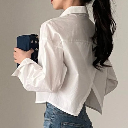 Casual Long Sleeve Women's Shirt - Korean Style Button-Up Blouse