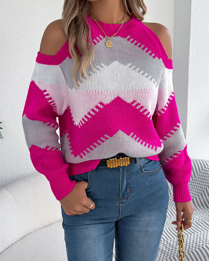 Women's Elegant Contrast Color Striped Long Sleeve Knit Sweater