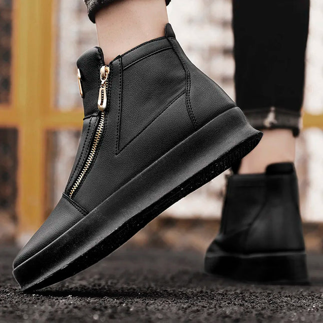 Men's Zippered High-Top Faux Leather Sneakers