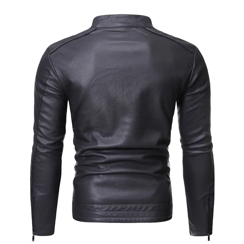 Slim Fit Men's Faux Leather Stand Collar Jacket - Stylish & Modern Outerwear