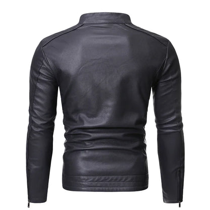Slim Fit Men's Faux Leather Stand Collar Jacket - Stylish & Modern Outerwear