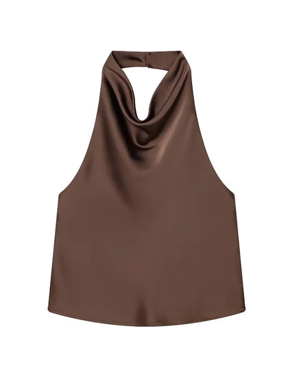 Satin Women's Halter Backless Sleeveless Blouse