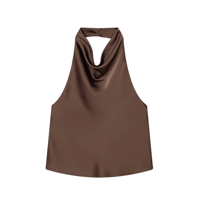 Satin Women's Halter Backless Sleeveless Blouse