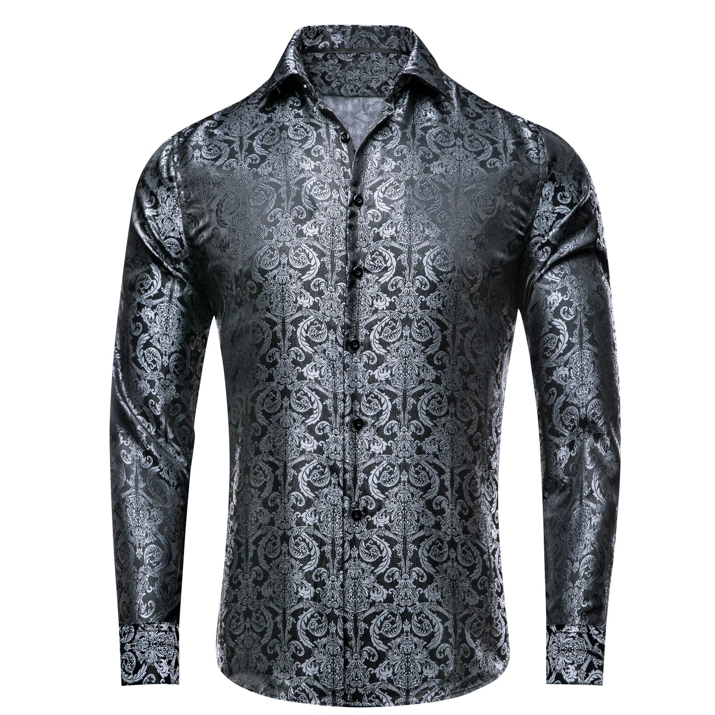 Luxury Gold Men's Silk Jacquard Lapel Shirt