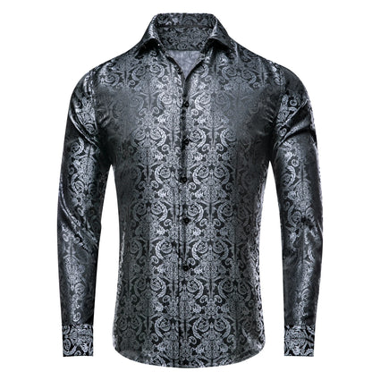 Luxury Gold Men's Silk Jacquard Lapel Shirt